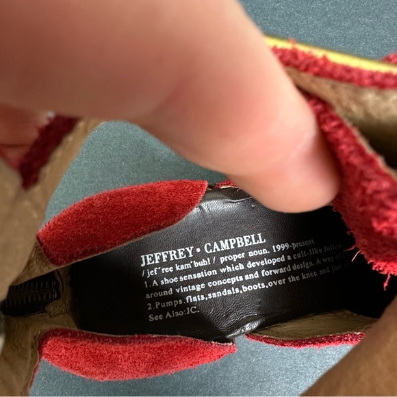 Jeffrey Campbell Flashing Red Suede Gold Buckles Heeled Zip Up Boots US Size 7 - Picture 8 of 9